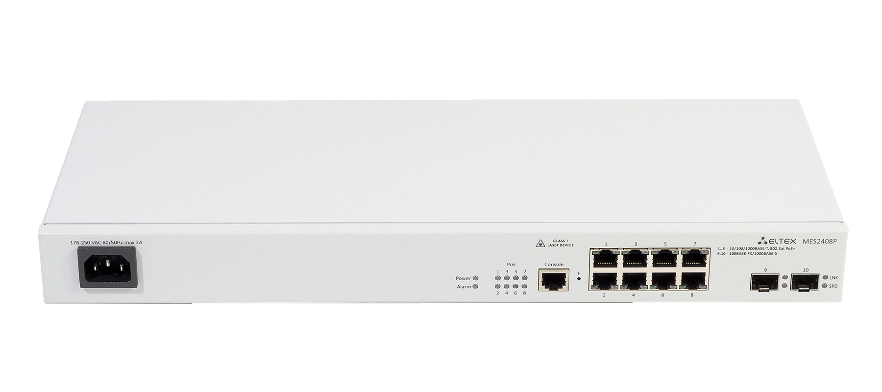 Ethernet-коммутатор MES2408P, 8xPoE/PoE+ (1G) + 2x1G SFP, L2, 220V AC