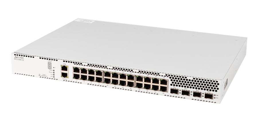 Ethernet-коммутатор MES3300-24, 24 порта 10/100/1000BASE-T, 4 порта 10GBASE-R (SFP+)/1000BASE-X (SFP), L3, 2 слота для модулей питания